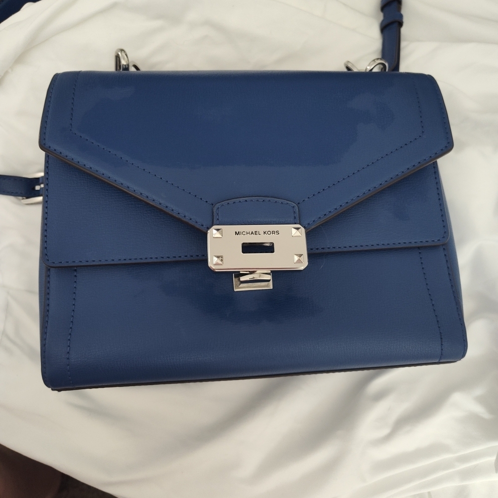 Michael Kors Royal Blue Leather Envelope Clutch with Silver Hardware - Picture 7 of 9